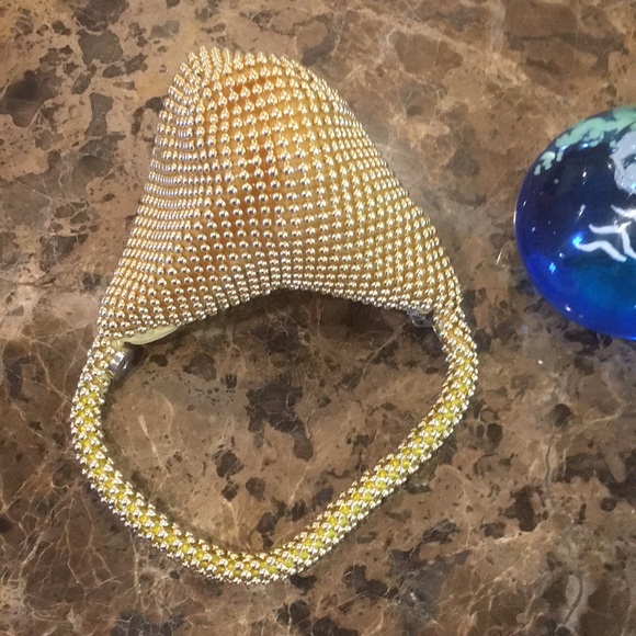 Gold Bead Mesh Sparkle Evening Bag Party Pouch Wristlet - Picture 7 of 12